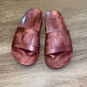 PINK GLITTER JELLY SLIDES